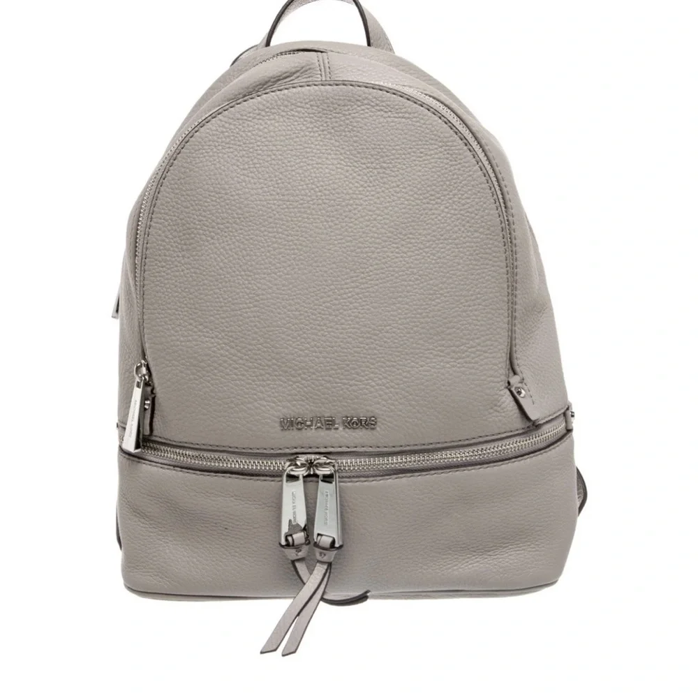Michael Kors Light Grey Pebbled Leather Mini Backpack